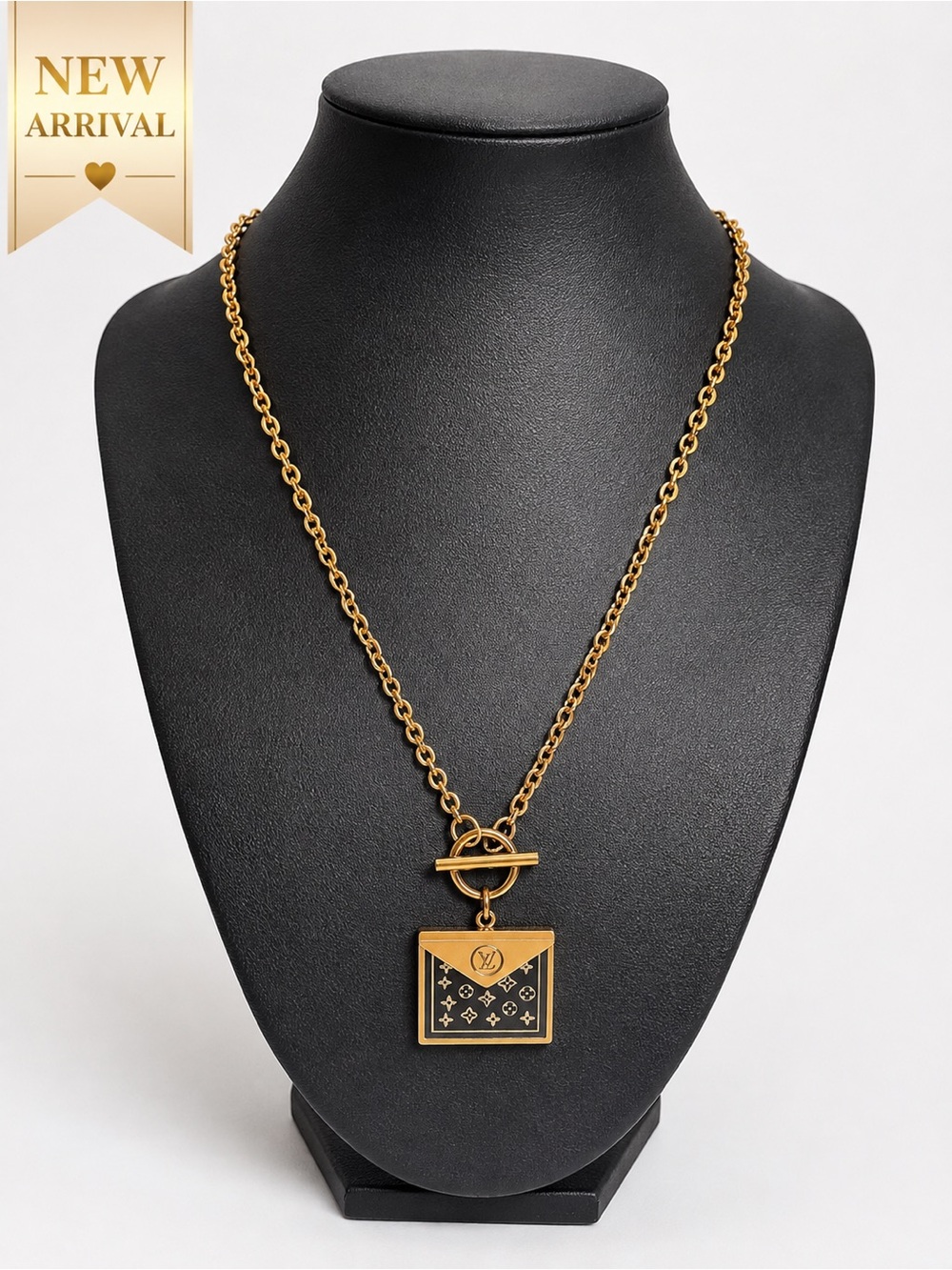 ✨ Monogram Envelope Pendant Necklace — Gold Tone ✨